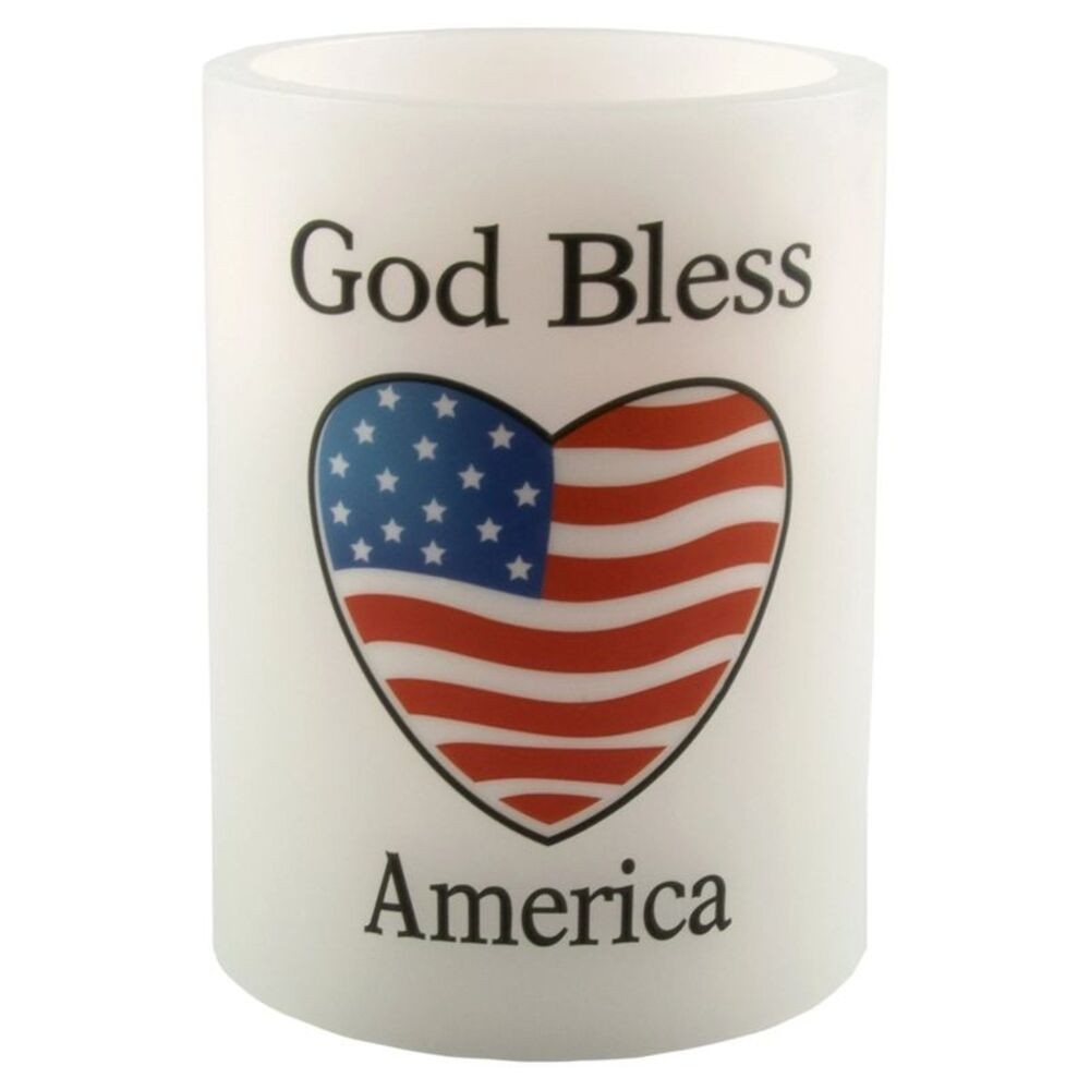 God Bless America 4-Inch Battery Operated Flameless Candle in White